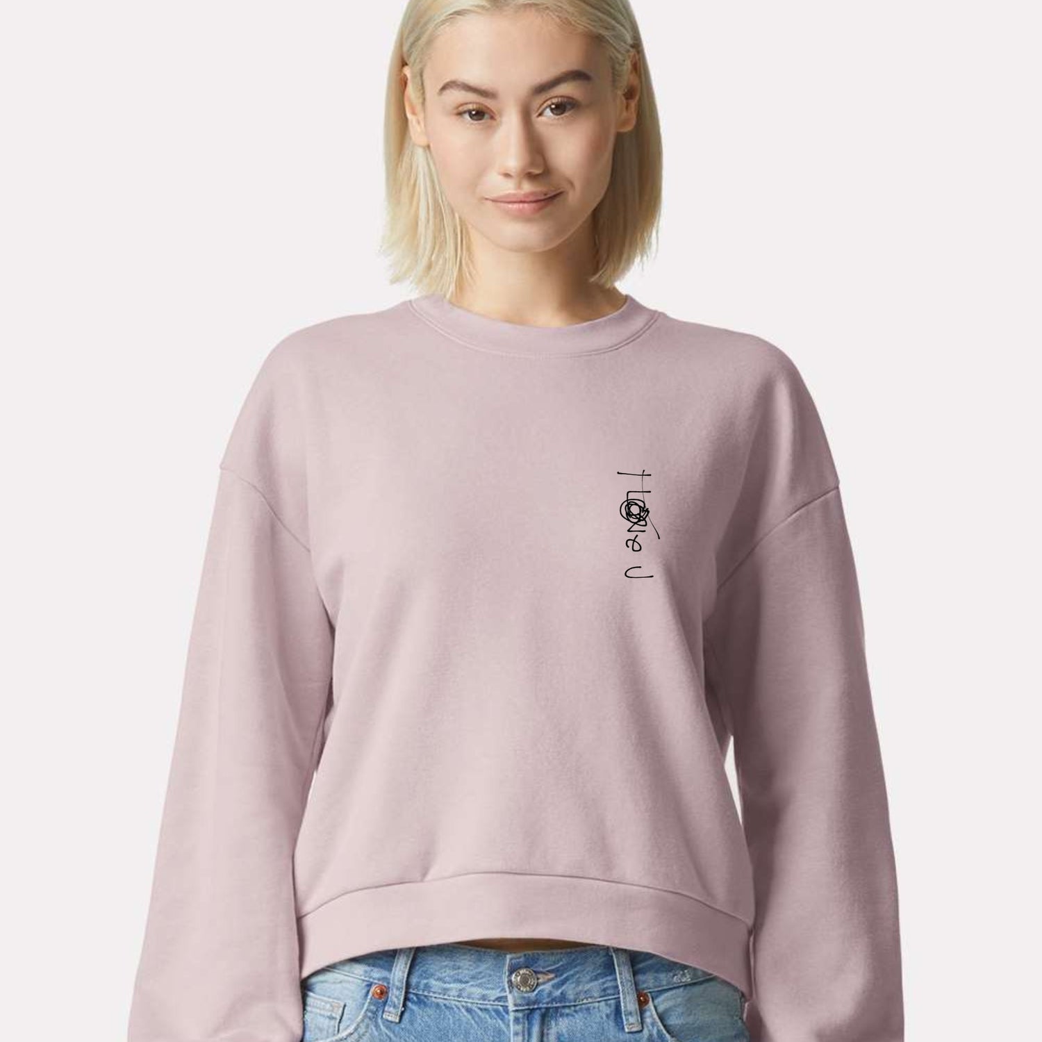 Womens 'I Love U' fleece crewneck sweater